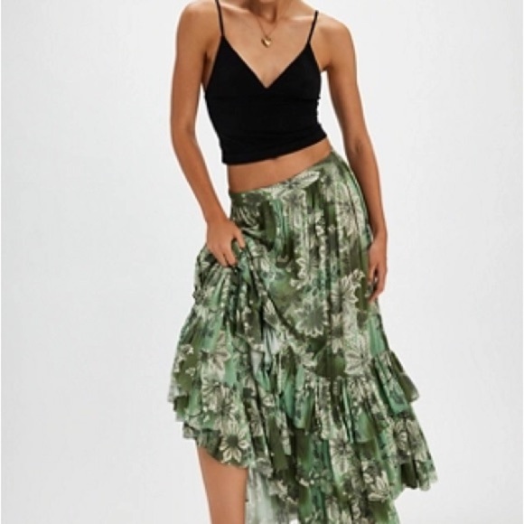 FREE PEOPLE Marietta Floral Green Tiered Maxi Skirt - Picture 3 of 5